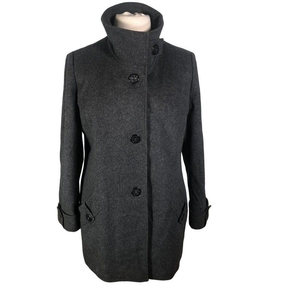 Kristen Blake Gray Australian Wool Blend Winter Coat XL Stand Up Collar Warm
